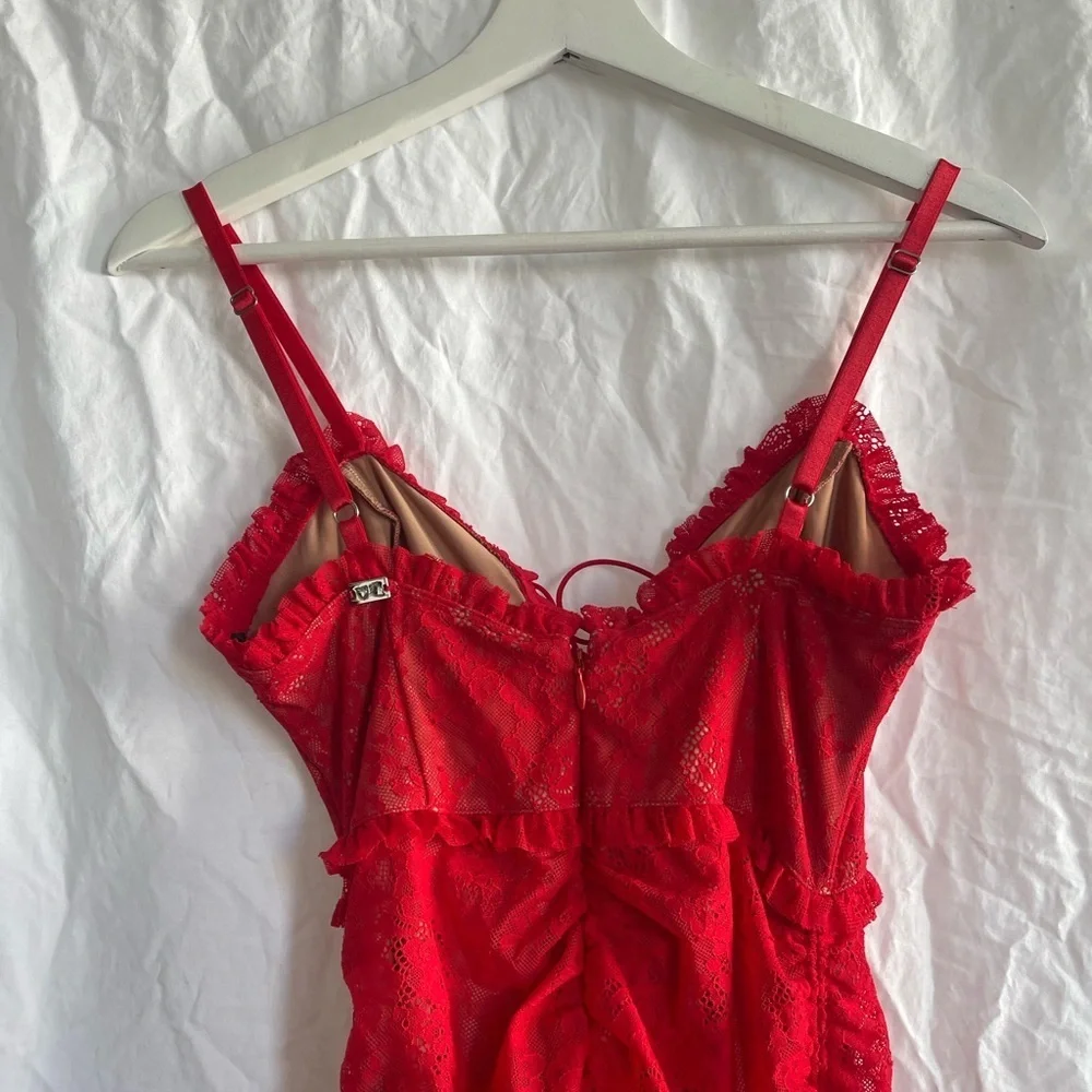 For Love And Lemons red gracie high low lace slip dress Size Small